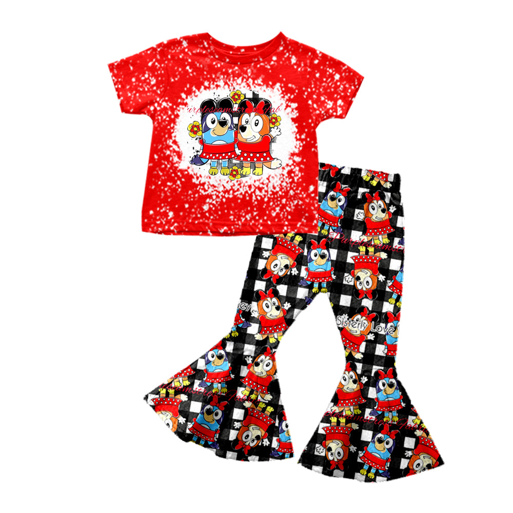 Baby Girls Blue Dog Red Bows Top Flare Pants Clothes Sets preorder(moq 5)