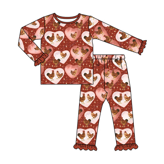 Baby Girls Valentines Chicken Top Pants Pajamas Clothes Preorder(moq 5)