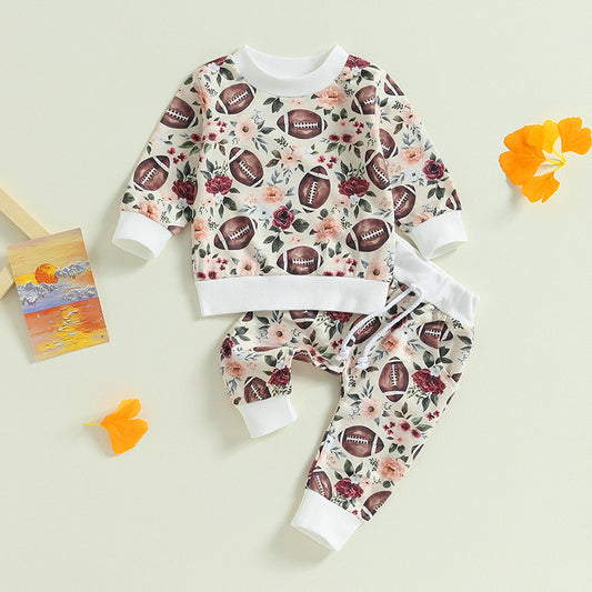 Baby Girls Flowers Football Pants Pajamas Clothes Sets preorder(moq 5)