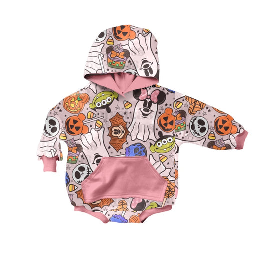 Baby Girls Long Sleeve Pink Ghost Hoodie Rompers preorder(moq 5)