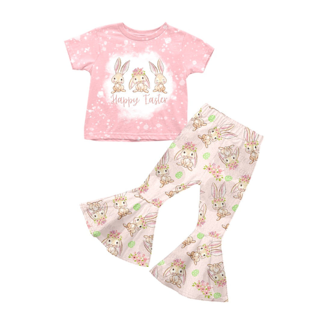 Baby Girls Happy Easter Rabbits Top Flare Pants Clothes Sets preorder(moq 5)
