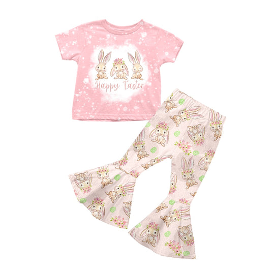 Baby Girls Happy Easter Rabbits Top Flare Pants Clothes Sets preorder(moq 5)