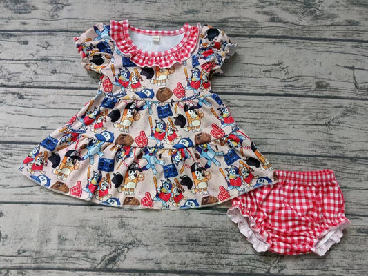 Baby Girls Dog Baseball Cartoon Tunic Top Bummie Sets preorder(moq 5)