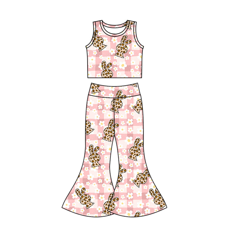 Baby Girls Toddler Easter Bunny Flowers Sleeveless Top Bell Pants Clothes Sets preorder(moq 5)