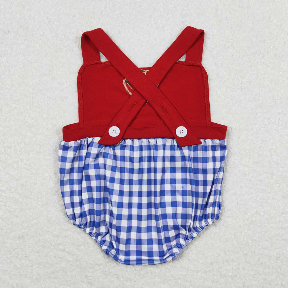 Baby Infant Boys Baseball Red Blue Checkered Rompers