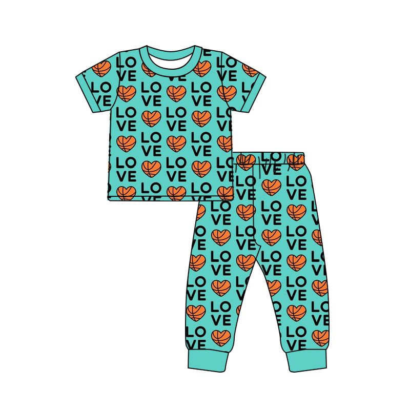 Baby Boys Basketball Valentines Hearts Top Pants Pajamas Boutique Clothes Sets preorder(moq 5)