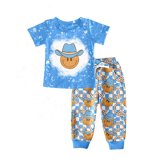 Baby Boys Piece Smile Short Sleeve Tee Shirt Pants Western Sets Preorder(moq 5)