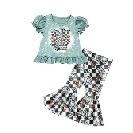 Baby Girls Easter Cool Rabbit Top Checkered Flare Pants Sets Preorder(moq 5)