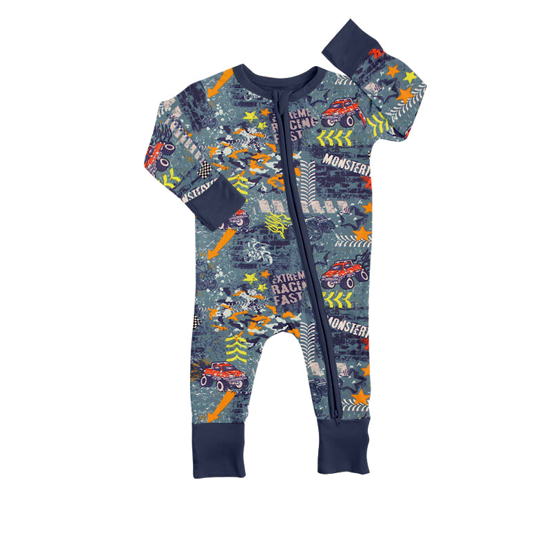 Baby Boys Tractor Cars Long Sleeve Zip Rompers preorder(moq 5)