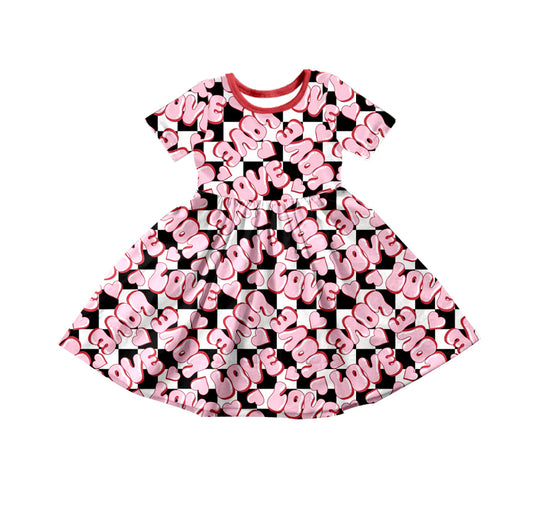 Baby Girls Valentines Love Short Sleeve Knee Length Dresses Preorder(moq 5)