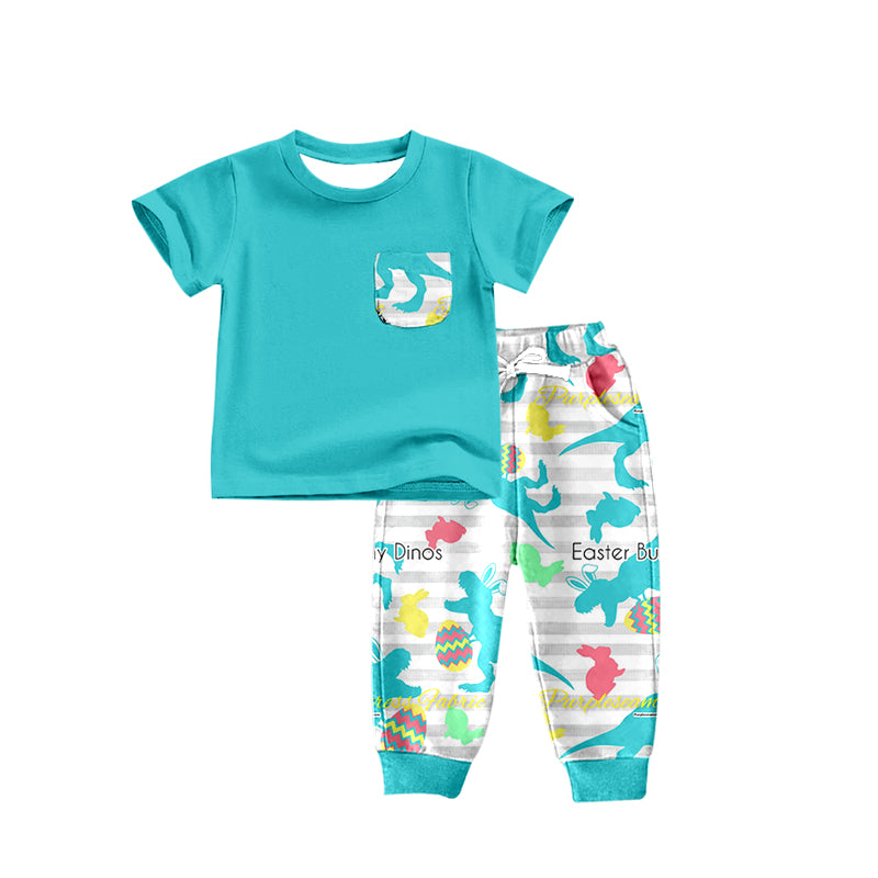 Baby Boys Dinosaur Easter Pocket Tee Shirt Pants Sets Preorder(moq 5)