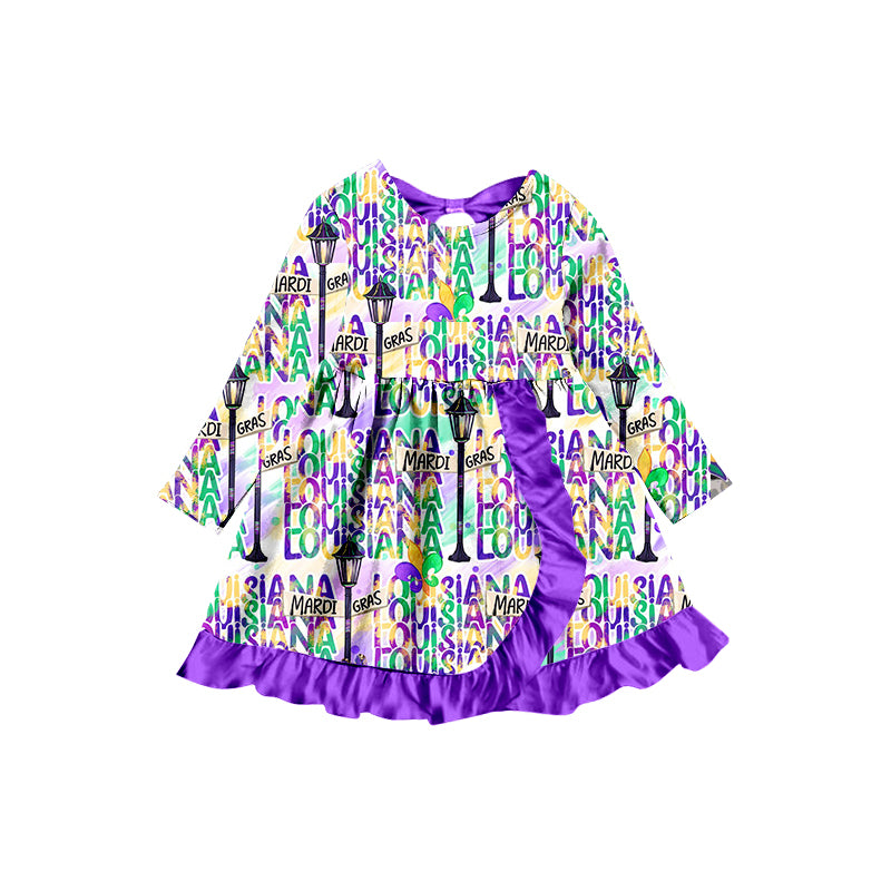 Baby Girls Mardi Gras Ruffle Knee Length Dresses preorder(moq 5)