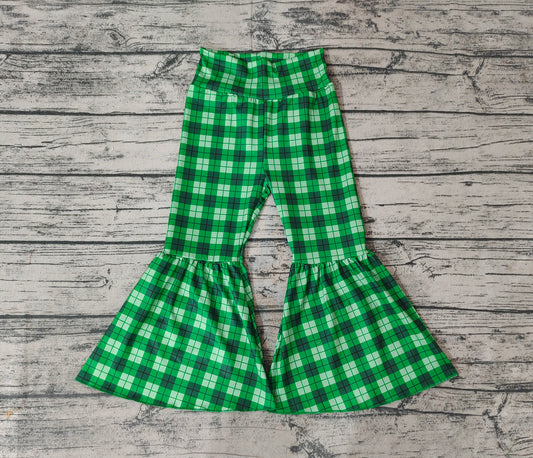 Baby Girls Green Plaid St Patrick Day Bell Bottom Pants