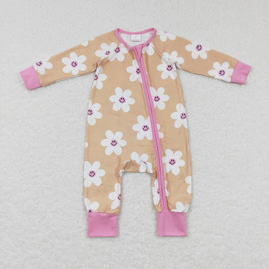 Baby Infants Girls Yellow Flowers Zip Long Sleeve Rompers