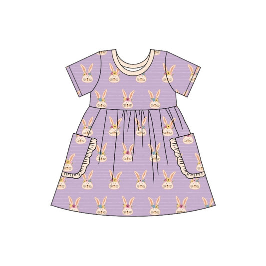 Baby Girls Short Sleeve Rabbit Pockets Knee Length Dresses preorder(moq 5)