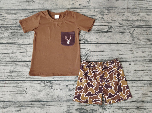 Baby Boys Brown Camo Deer Pocket Shirt Shorts Clothes Sets