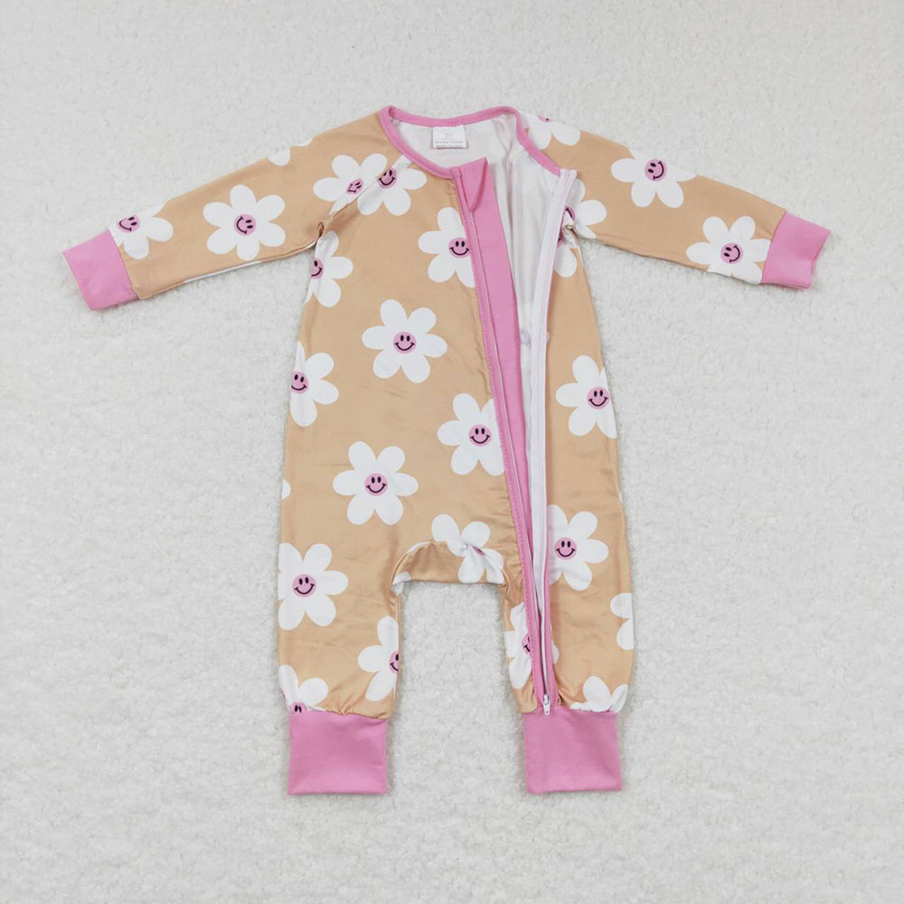 Baby Infants Girls Yellow Flowers Zip Long Sleeve Rompers