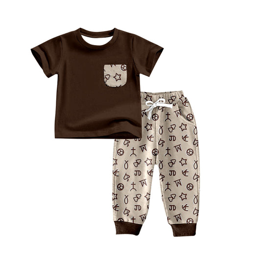 Baby Boys Western Words Pocket Tee Bottom Pants Clothes Sets preorder(moq 5)