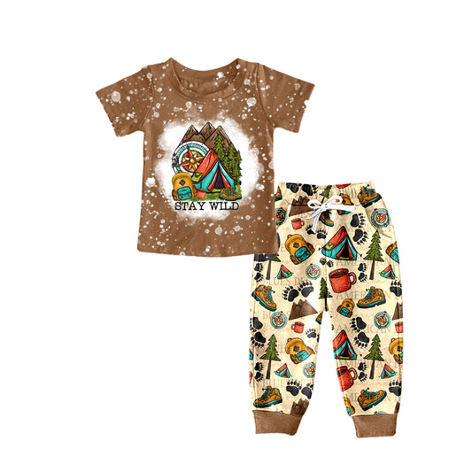 Baby Boys Stay Wild Camping Shirt Pants Clothes Sets Preorder(moq 5)