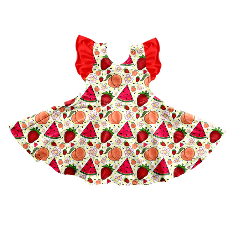 Baby Girls Strawberry Fruits Flutter Sleeve Knee Length Dresses Preorder(moq 5)