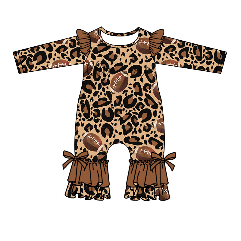 Baby Girls Leopard Football Long Sleeve Ruffle Rompers preorder(moq 5)