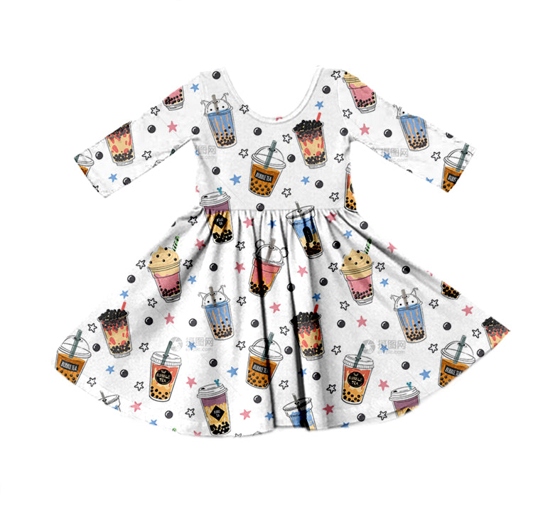 Baby Girls Milk Tea Long Sleeve Knee Length Dresses preorder(moq 5)