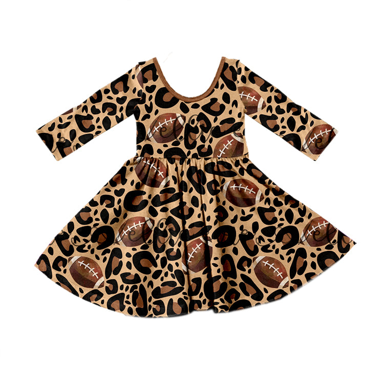 Baby Girls Leopard Football Long Sleeve Dresses preorder(moq 5)