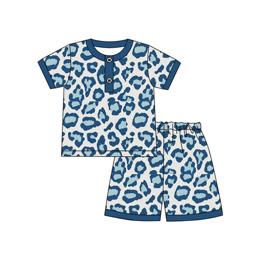 Baby Boys Green Leopard Tee Shorts Pajamas Clothes Sets preorder(moq 5)