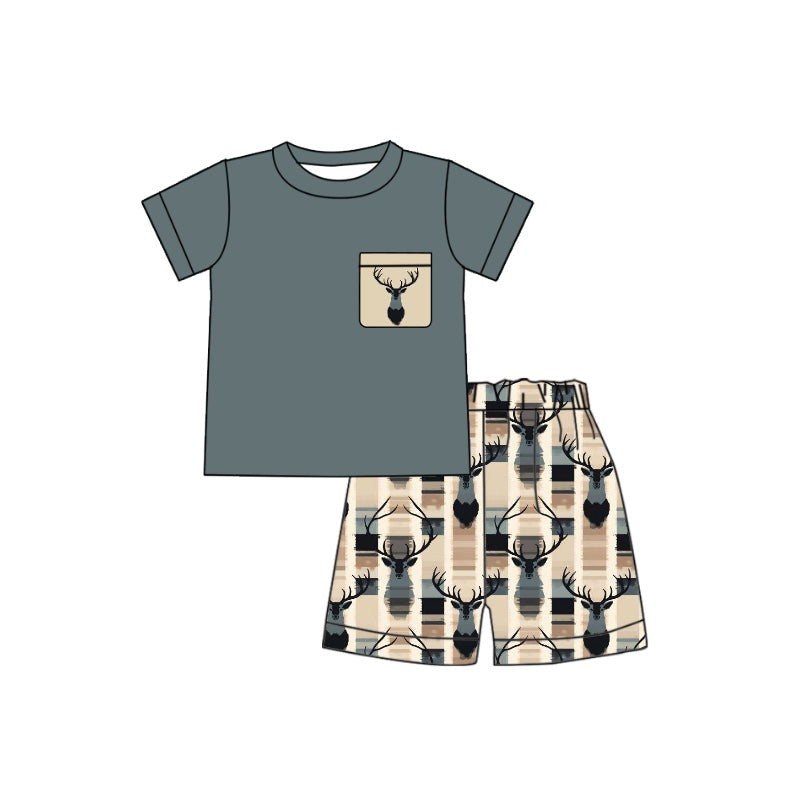 Baby Boys Deer Hunting Pocket Shirt Shorts Clothes Sets Preorder(moq 5)