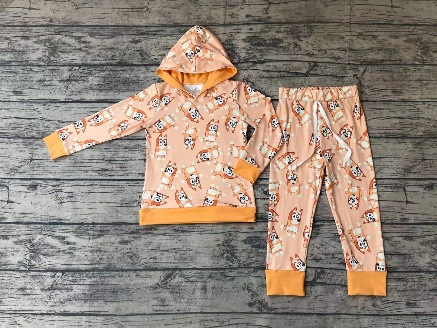 Baby Kids Toddler Orange Dog Hooded Top Shirt Pants Clothing Sets