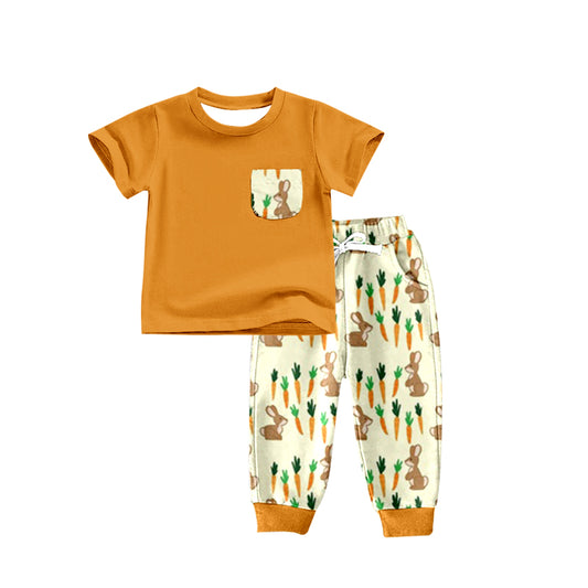 Baby Boys Orange Easter Rabbit Carrot Tee Bottom Pants Clothes Sets preorder(moq 5)