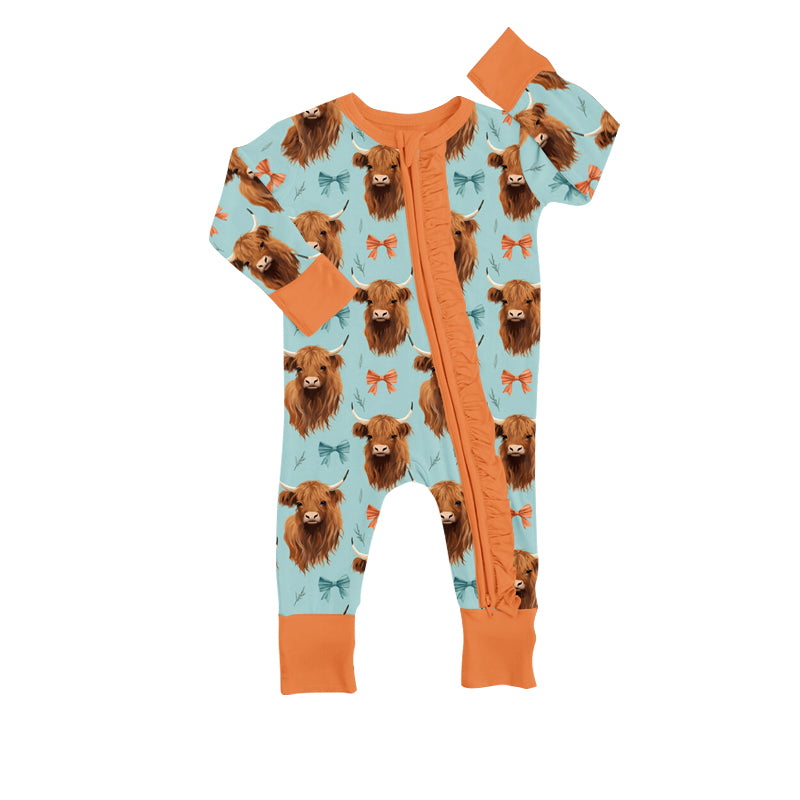 Baby Infant Girls Highland Cow Long Sleeve Rompers preorder(moq 5)