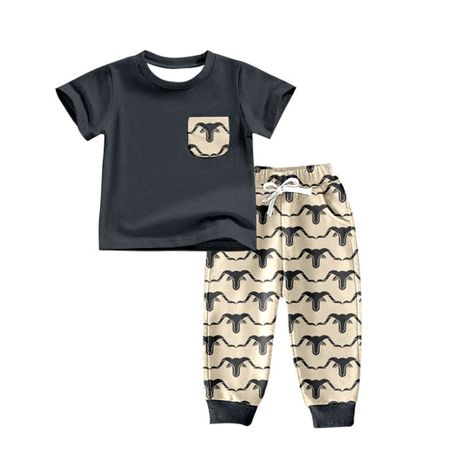Baby Boys Western Cows Pocket Tee Bottom Pants Clothes Sets preorder(moq 5)