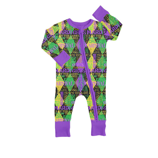 Baby Infant Kids Mardi Gras Aztec Long Sleeve Rompers preorder(moq 5)