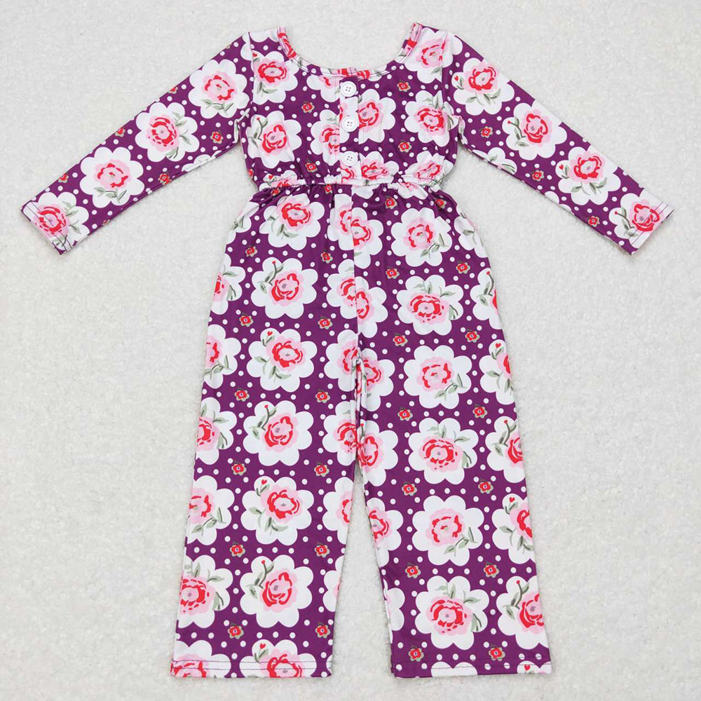 Baby Girls Purple Flowers Long Sleeve Bell Bottom Jumpsuits