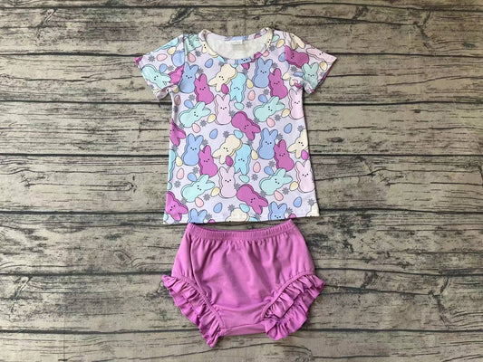 Baby Girls Easter Rabbit Purple Top Bummie Sets