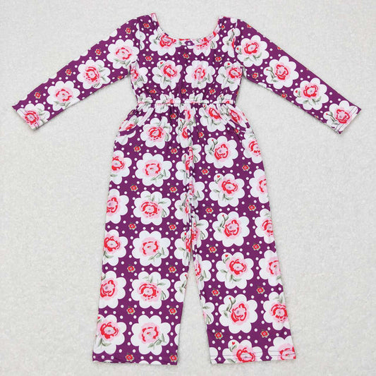 Baby Girls Purple Flowers Long Sleeve Bell Bottom Jumpsuits