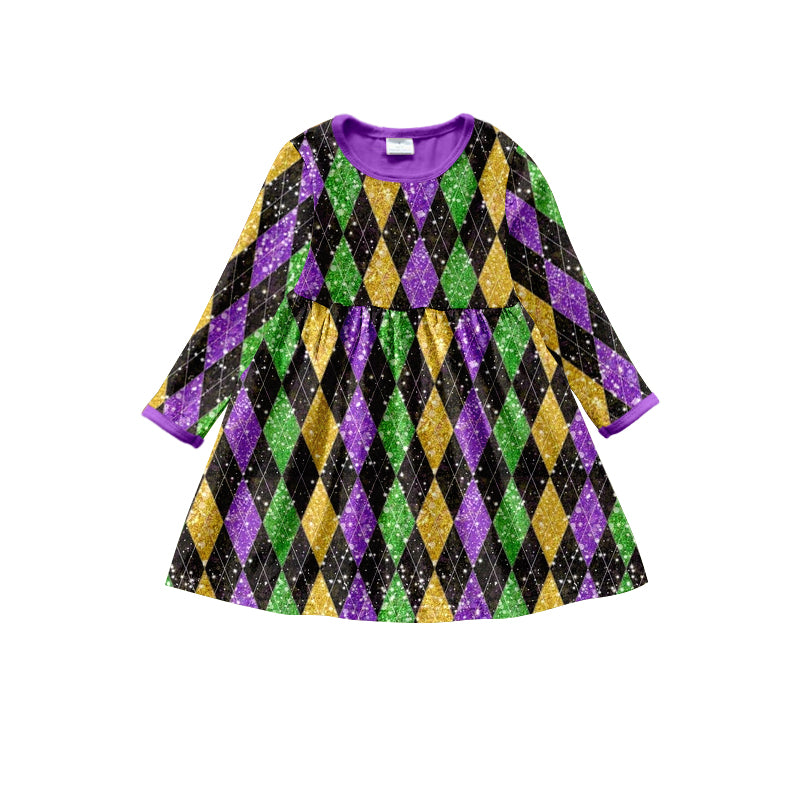 Baby Girls Mardi Gras Aztec Knee Length Dresses preorder(moq 5)