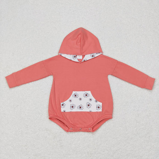 Baby Infant Girls Pink Flowers Long Sleeve Hooded Rompers