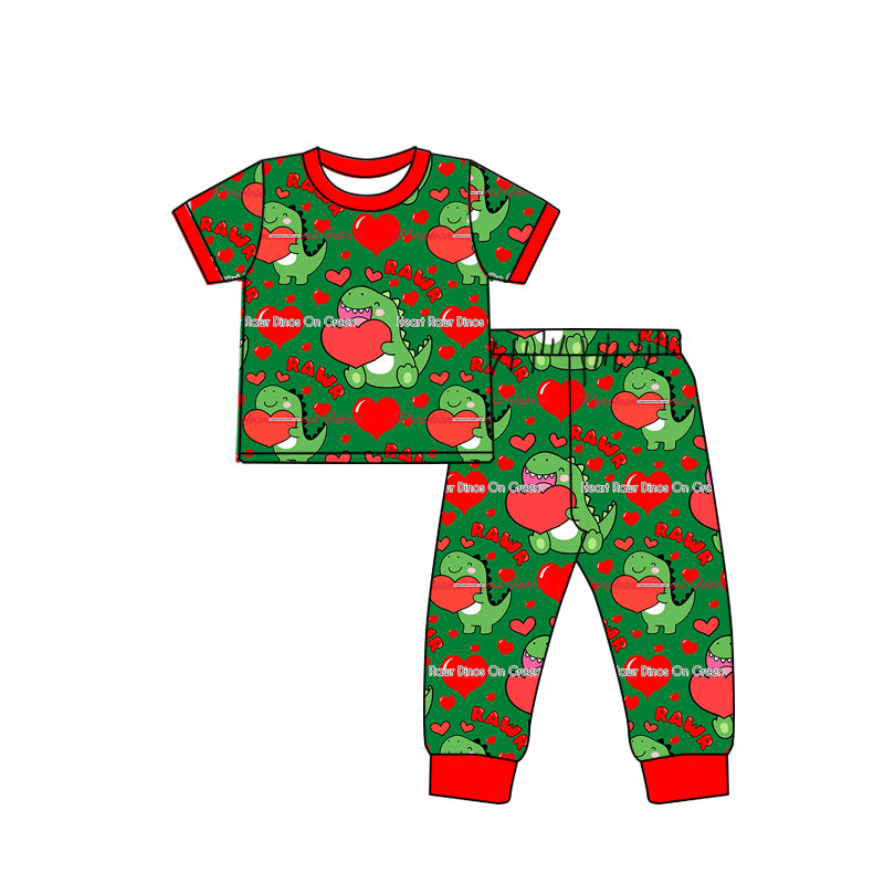 Baby Boys Dinosaur Short Sleeve Valentines Tee Shirt Pants Pajamas Sets Preorder(moq 5)