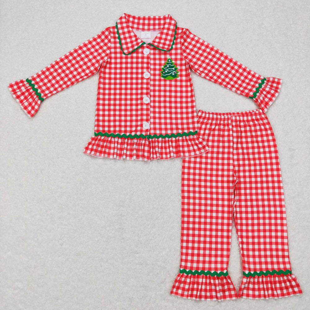 Baby Girls Christmas Tree Buttons Top Pants Pajamas Clothes Sets