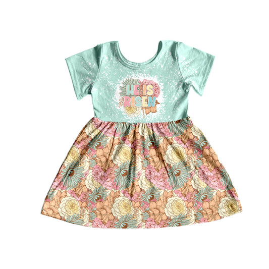 Baby Girls Green Short Sleeve He Is Risen Easter Floral Knee Length Dresses Preorder(moq 5)