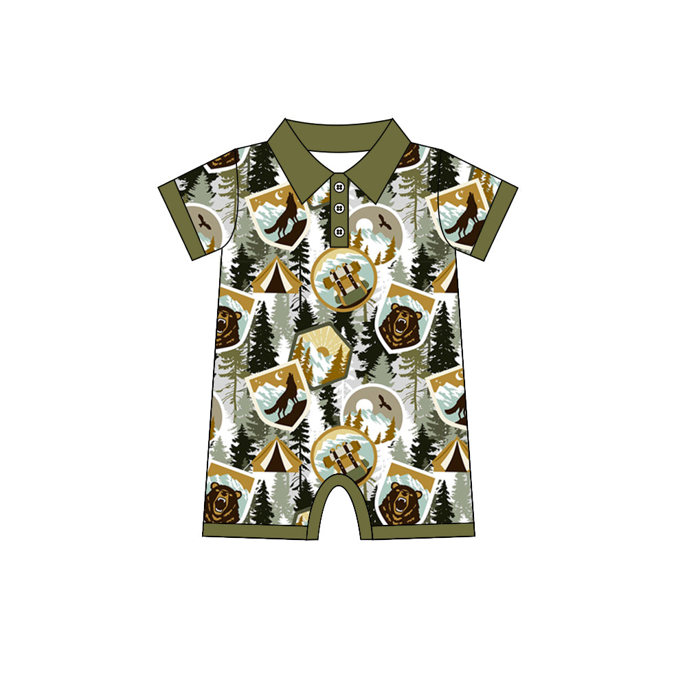 Baby Boys Short Sleeve Forest Bear Buttons Rompers preorder(moq 5)