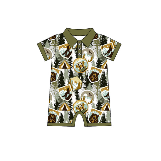 Baby Boys Short Sleeve Forest Bear Buttons Rompers preorder(moq 5)