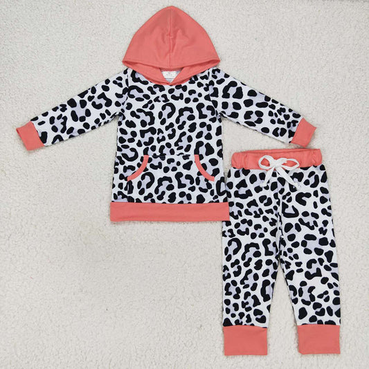 Baby Girls Pink Hooded Long Sleeve Tops Leopard Pants Clothes Sets