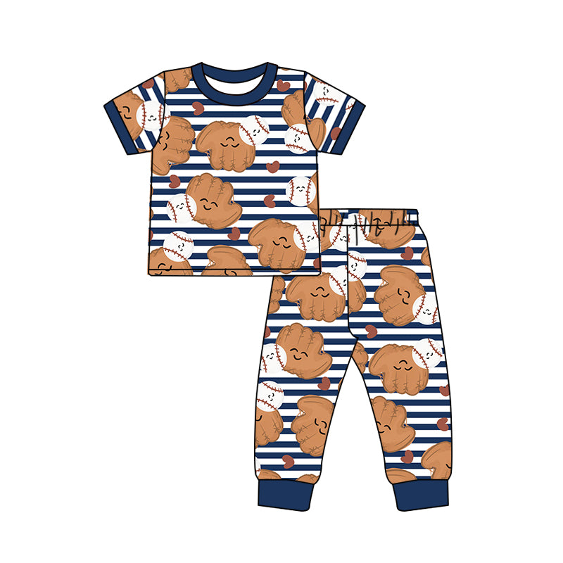 Baby Boys Short Sleeve Tee Shirt Stripes Baseball Pants Pajamas Clothes Sets preorder(moq 5)