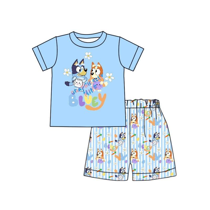 Baby Boys Cartoon Dogs Tee Shirts Stripes Shorts Clothes Sets Preorder(moq 5)