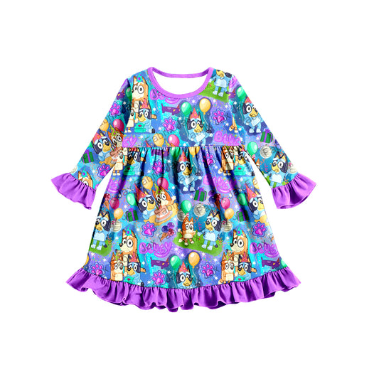 Baby Girls Purple Ruffle Knee Length Birthday Dogs Dresses preorder(moq 5)