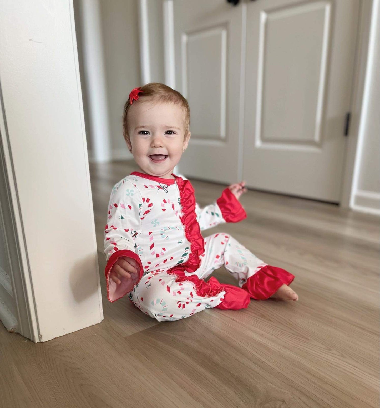 Baby Girls Christmas Candy Cane Rompers