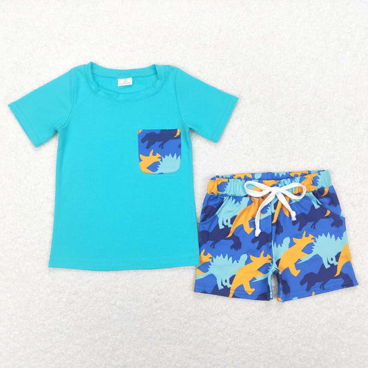 Baby Boys Pocket Tee Shirts Dinosaurs Summer Shorts Clothes Sets